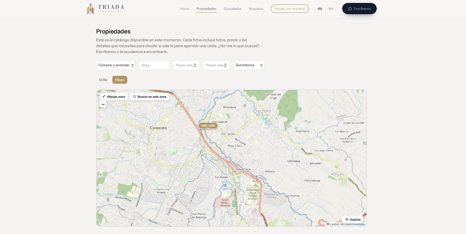 Buscador de propiedades con mapa interactivo